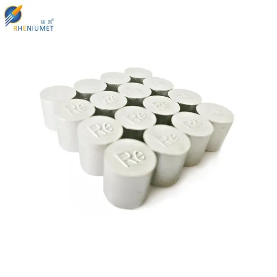 99.99%Min Pure Rhenium Ingot/ Pellet, Cylinder, Rhenium Metal, Dia 16*16mm Re Ingots Supply 